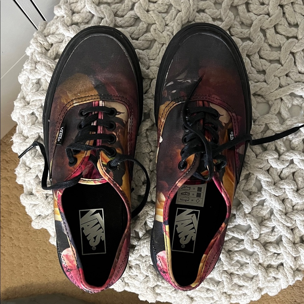 Vans Black and Red Artistic Sneakers